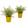 Nearly Natural 8815-S2 12" Artificial Green Rosemary Plant in Yellow Planter, Set of 2