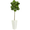 Nearly Natural 9215 5.5' Artificial Green Fiddle Leaf Tree in White Tower Planter