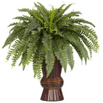Nearly Natural 6628 33" Artficial Green Boston Fern with Bamboo Vase Silk Plant