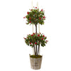 Nearly Natural 5945 5.5' Artificial Green & Red Rose Topiary Tree with Farmhouse Planter