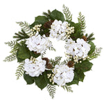 Nearly Natural 4201 24" Artificial Green & White Gold Trimmed Hydrangea & Berry Wreath