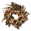 Nearly Natural 4681 24" Artificial Green & Gold Feather & Berry Wreath