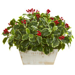 Nearly Natural 8542 15" Artificial Green Real Touch Variegated Holly Leaf Plant