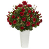 Nearly Natural 6447 3' Rose Bush Artificial Plant in White Tower Vase