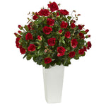 Nearly Natural 6447 3' Rose Bush Artificial Plant in White Tower Vase