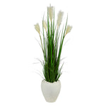 Nearly Natural P1574 4.5’ Wheat Plum Grass Artificial Plant in White Planters