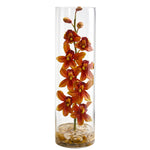 Nearly Natural Cymbidium Orchid Artificial Arrangement in Cylinder Vase