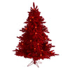 Nearly Natural 5` Red Flocked Fraser Fir Artificial Christmas Tree with 250 Red Lights, 26 Globe Bulbs and 490 Bendable Branches