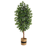 Nearly Natural T2902 8` Ficus Artificial Tree in Handmade Natural Cotton Planters