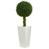 Nearly Natural 5889 2.5' Artificial Green Boxwood Ball Topiary Tree in White Tower Planter, UV Resistant (Indoor/Outdoor)