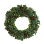 Nearly Natural 20`` Mixed Pine and Pinecone Artificial Christmas Wreath with 35 Clear LED Lights