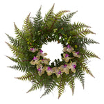 Nearly Natural 23``Fern and Phalaenopsis Orchid Artificial Wreath