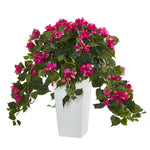 Nearly Natural Bougainvillea Artificial Plant in White Tower Planter