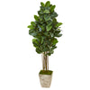 Nearly Natural T1031 63" Artificial Green Rubber Leaf Tree in Country White Planter