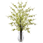 Nearly Natural Cherry Blossom in Glass Vase