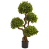 Nearly Natural 9159 3.5' Artificial Green Four Ball Boxwood Topiary Tree in Black Pot