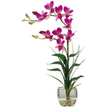 Nearly Natural Dendrobium w/Glass Vase Silk Flower Arrangement