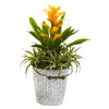 Nearly Natural 18`` Bromeliad and Succulent Artificial Plant in Metal Bucket