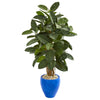 Nearly Natural 9250 53" Artificial Green Rubber Tree in Blue Planter