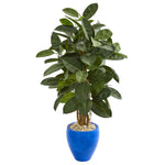 Nearly Natural 9250 53" Artificial Green Rubber Tree in Blue Planter