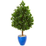 Nearly Natural 9378 57" Artificial Green Evergreen Tree in Blue Planter