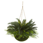 Nearly Natural 4286 Artificial Green Cycas Mossy Plant in Hanging Basket Indoor/Outdoor