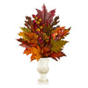 Nearly Natural 20``Maple Leaf and Berries Artificial Arrangement in White Urn