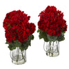 Nearly Natural 4212-S2 14" Artificial Red Geranium Arrangement in Jar, Set of 2