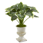 Nearly Natural P1234 24" Artificial Green Variegated Hosta Plant in White Urn