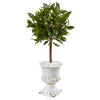 Nearly Natural 5995 2.5' Artificial Green Sweet Bay Mini Topiary Tree in White Urn