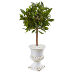 Nearly Natural 5995 2.5' Artificial Green Sweet Bay Mini Topiary Tree in White Urn