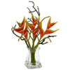 Nearly Natural 1454 17" Artificial Orange Heliconia in Glass Vase