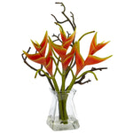 Nearly Natural 1454 17" Artificial Orange Heliconia in Glass Vase