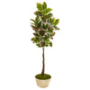 Nearly Natural 9676 67" Artificial Green Real Touch Variegated Rubber Leaf Tree in Planter