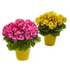 Nearly Natural Geranium Artificial Plant in Ceramic Vase UV Resistant (Indoor/Outdoor) (Set of 2)