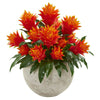 Nearly Natural 8566 22" Artificial Orange Bromeliad Plant in Sandstone Bowl