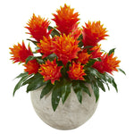 Nearly Natural 8566 22" Artificial Orange Bromeliad Plant in Sandstone Bowl