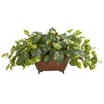 Nearly Natural 6460 15" Artificial Green Pothos Plant in Metal Planter