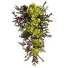 Nearly Natural 4940 26" Artificial Pine & Berry Hydrangea Teardrop, Multicolor