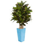 Nearly Natural 6453 4' Artificial Green Croton Plant in Turquoise Planter