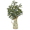 Nearly Natural 8468 23" Artificial Green Olive Plant in Vase in Floral Pitcher