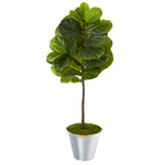 Nearly Natural T1170 3.5' Artificial Green Real Touch Fiddle Leaf Tree in Tin Bucket 