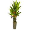 Nearly Natural 9596 62" Artificial Green Bird of Paradise Plant in Olive Green Planter