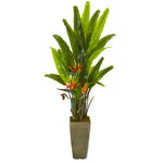 Nearly Natural 9596 62" Artificial Green Bird of Paradise Plant in Olive Green Planter