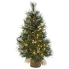 Nearly Natural 5444 3' Artificial Green Christmas Tree with Clear Lights, Frosted Tips, Pine Cones & Burlap Bag