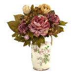 Nearly Natural 18`` Peony Artificial Arrangement in Floral Pitcher