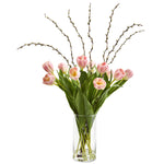 Nearly Natural Tulips Artificial Arrangement in Cylinder Vase