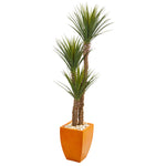 Nearly Natural 9548 69" Artificial Green Yucca Tree in Orange Planter