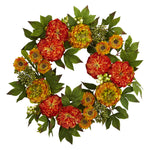 Nearly Natural 4580 24" Artificial Peony & Mum Wreath, Multicolor