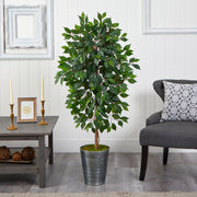 Nearly Natural T2562 3.5` Ficus Artificial Tree in Decorative Tin Planter